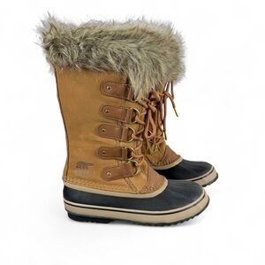 EUC Sorel Joan of Arctic Camel/Black Winter Boots with Faux Fur